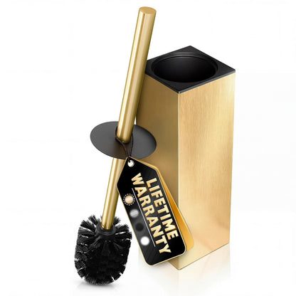 Black Toilet Brush and Holder Set - Slim Matte Design that Fits Anywhere - Stainless Steel Toilet Bowl Brush and Holder with 2 Rounded Corners, Replaceable Head, Removable Inner Bowl & Splash Guard