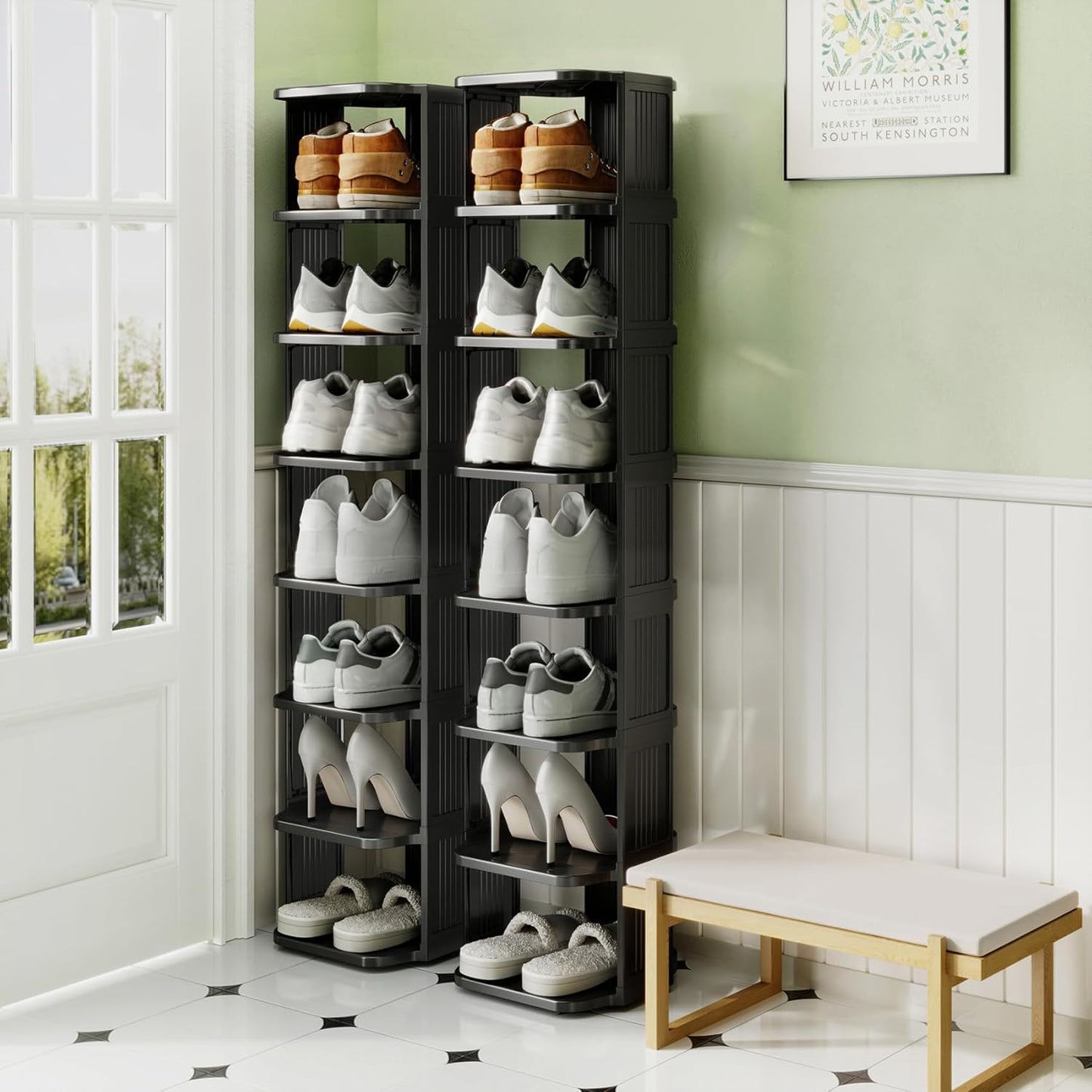 Kitstorack 8-Tier Vertical Plastic Shoe Rack, Freestanding Stackable Storage Organizer for Small Closets and Tight Spaces
