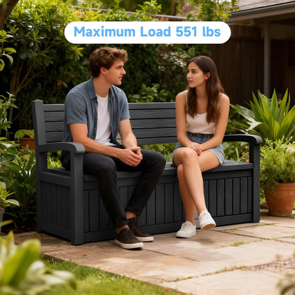 80 Gallon Outdoor Storage Bench, Heavy Duty Deck Box with Stripe Texture, Waterproof Resin Patio Seating for Cushions & Garden Tools, Lockable, 2-Person Capacity, 51"x 24"x 35", Black