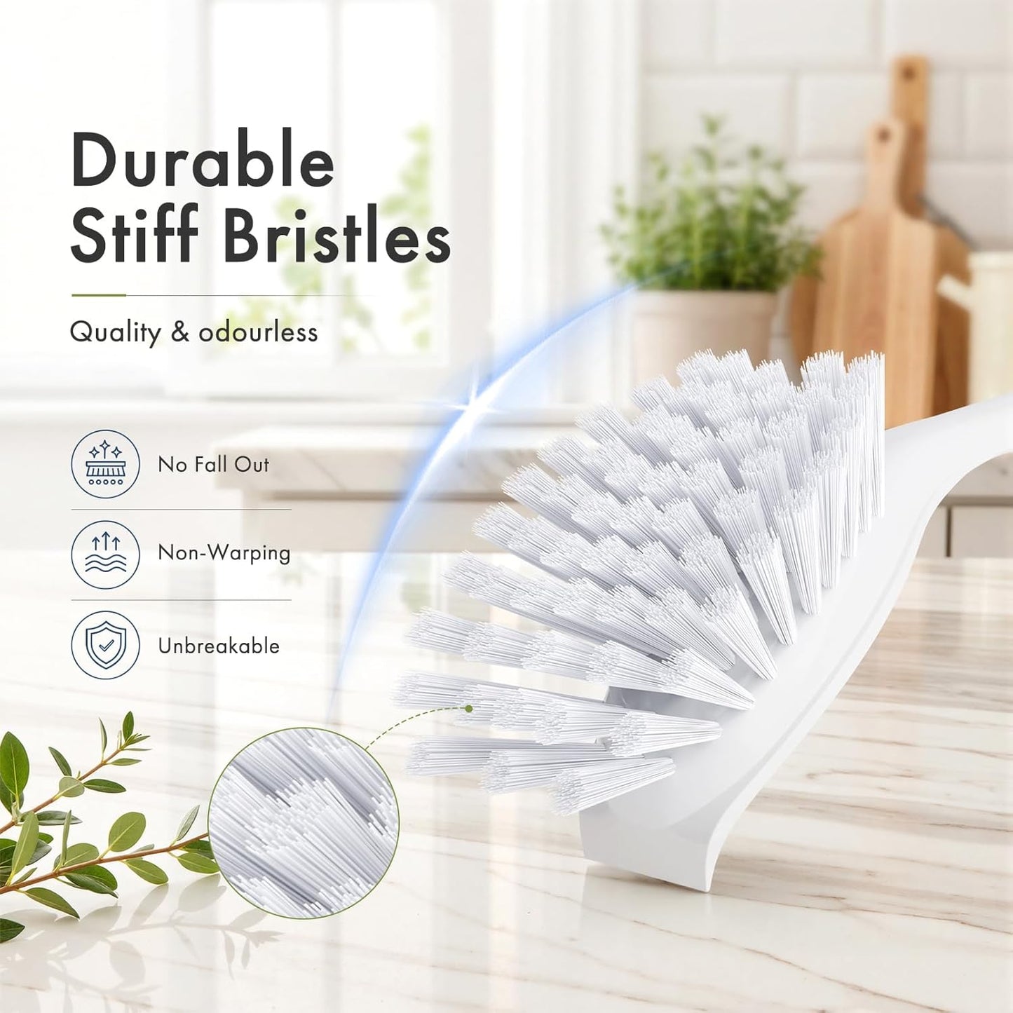 Amazer Dish Brush with Handle, 2 Pack Kitchen Scrub Brushes for Cleaning, Dish Scrubber with Stiff Bristles for Sink, Pots, Pans