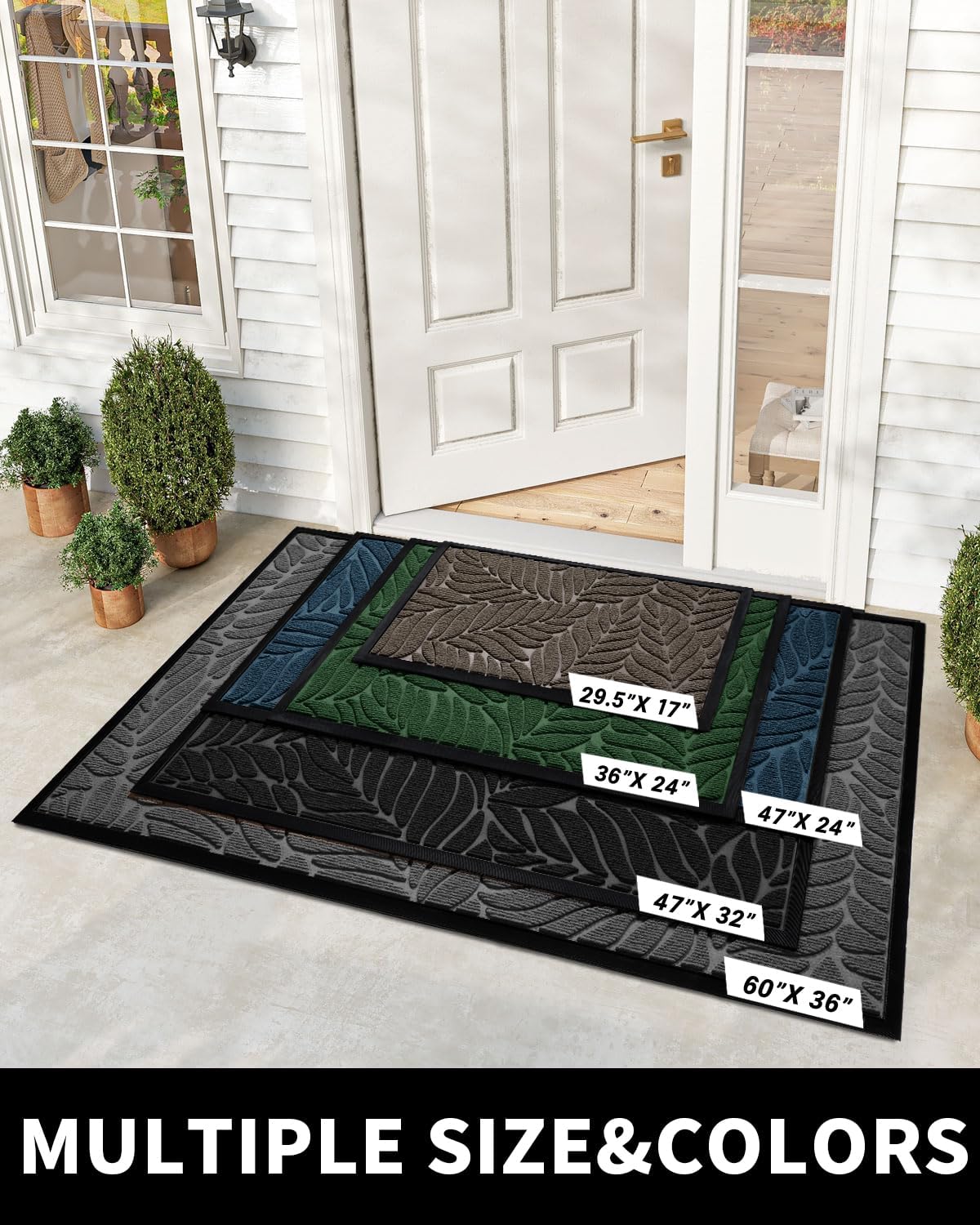 Yimobra Front Door Mat Outdoor Indoor, 29.5x17 All-Season Waterproof Door Mat Outside Entrance, All-Weather Non-Slip Outside Doormat for Garage Patio Entryway, Brown