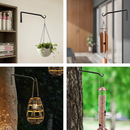 FEED GARDEN Heavy Duty Plant Hangers Outdoor Indoor, 8 Inch 2 Pack Metal Hanging Bracket Holds Up to 44 lbs, Wall Brackets for Hanging Baskets, Bird Feeders,Wind Chime& Lanterns, Black