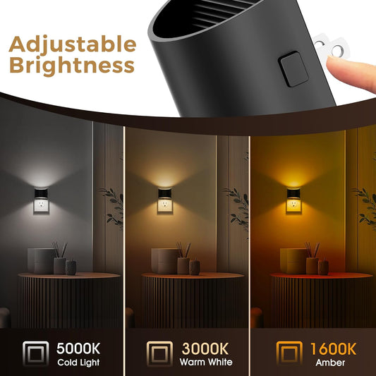 L LOHAS LED Night Lights Plug into Wall 2 Pack, Dusk to Dawn Sensor Nightlight, Brightness Adjustable, 3000K Soft White