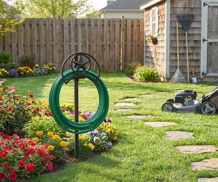 GOFORWILD Garden Hose Holder, Decorative Hose Butler Sturdy Water Hose Rack, Durable Wall Hose Hanger, Holds 125-Feet of 5/8-Inch Hose, Hose Reel, Made of Gauge Steel (9.8) …