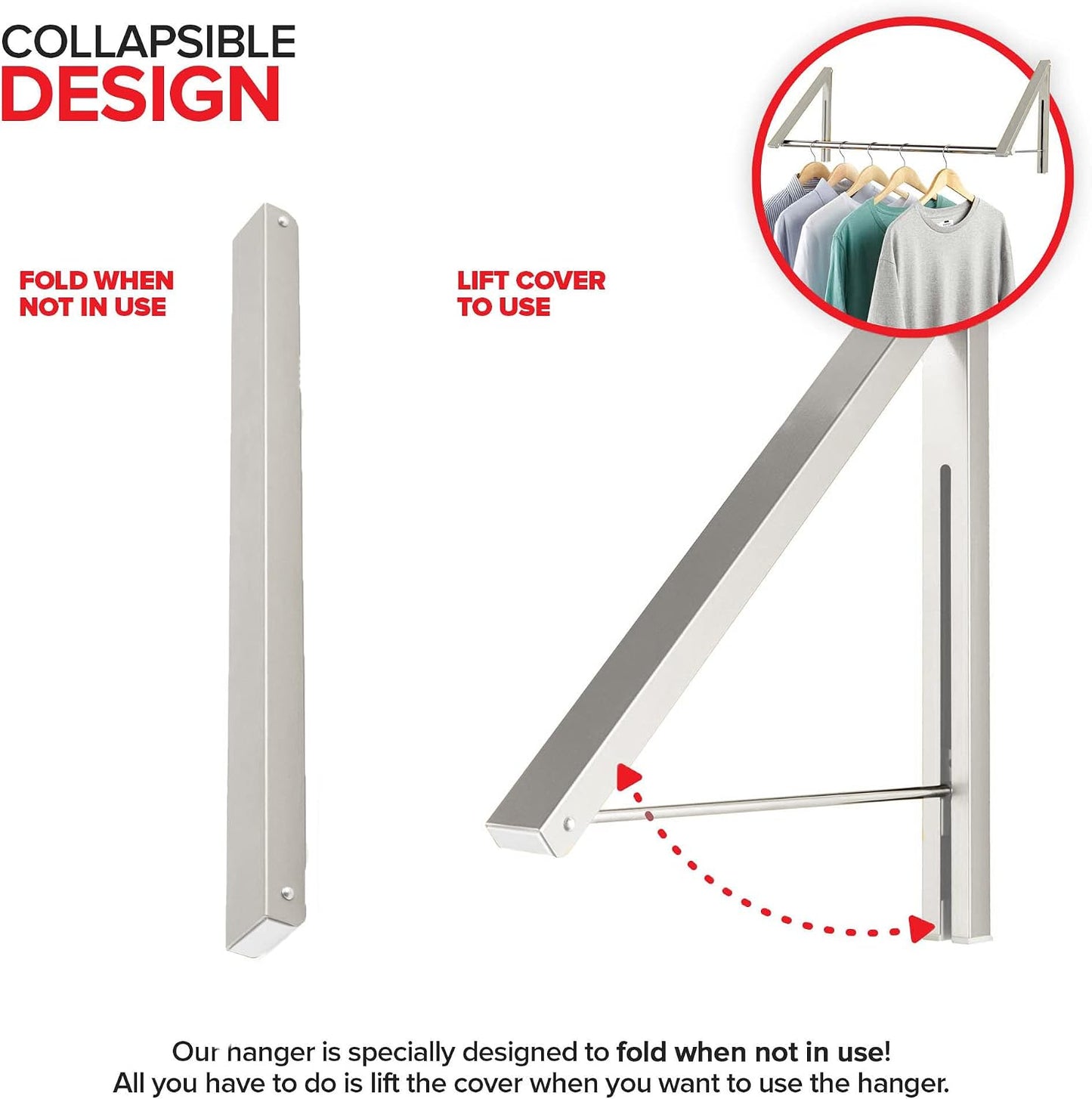Double Foldable Clothing Rack w/ Extension Rod, Wall-Mounted Retractable Clothes Hanger for Laundry Dryer Room, Hanging Drying Rod, Small Collapsible Folding Garment Racks, Dorm Accessories (Black)