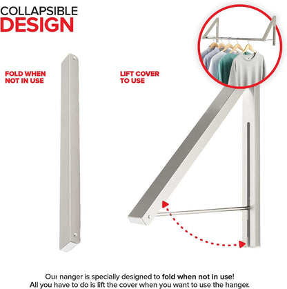 Double Foldable Clothing Rack w/ Extension Rod, Wall-Mounted Retractable Clothes Hanger for Laundry Dryer Room, Hanging Drying Rod, Small Collapsible Folding Garment Racks, Dorm Accessories (Black)