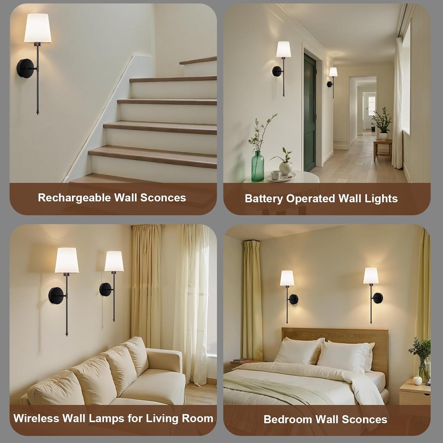 IRONPAX Wall Sconces Battery Operated Set of 2, Wireless Rechargeable Wall Sconce Set of Two, Dimmable Wall Lights with Remote for Bedroom Living Room Hallway Decor (Gold, Fabric Shade)