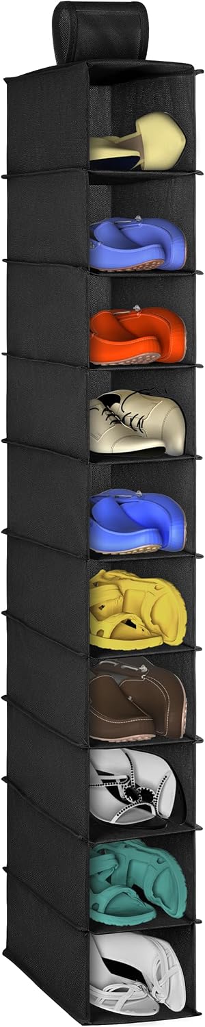 Libeder Hanging Shoe Organizer, 10-Shelf Closet Organizer with 6 Mesh Side Pockets