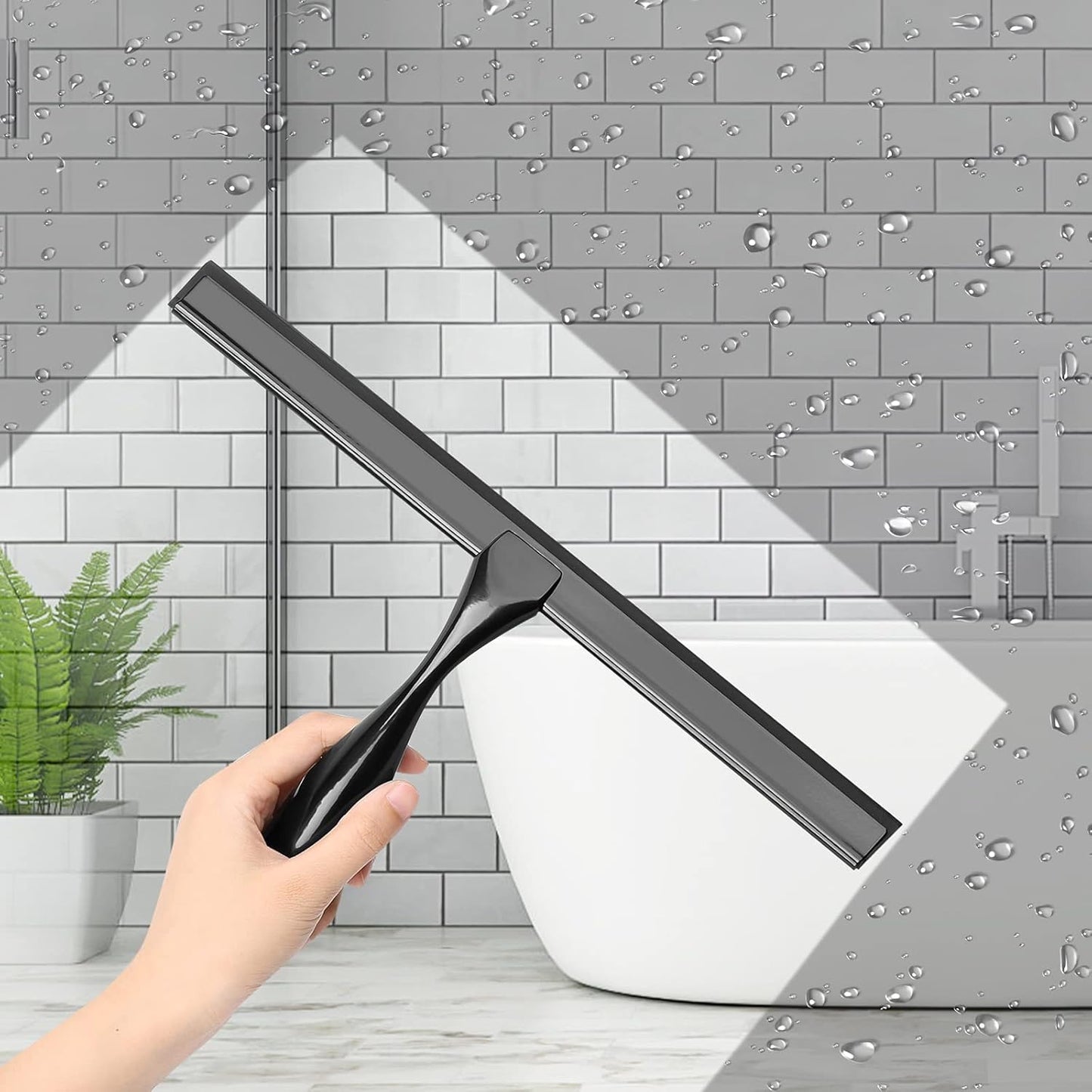 Simtive 14-Inch Shower Squeegee Set, Includes Shower Door Hook and Adhesive Hook, Squeegee for Shower Doors, Mirror and Window, Silver