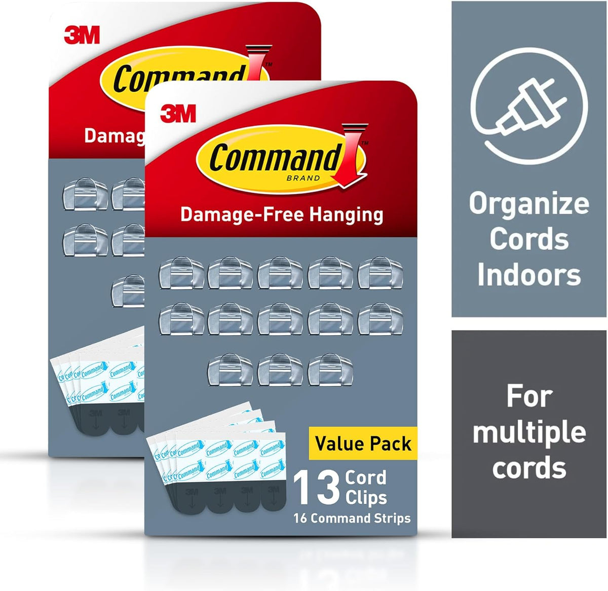 Command Round Cord Clips, Damage-Free Hanging Cable Clips, No Tools Wall Clips for Hanging Electrical Cables of Christmas Decorations, 13 Clear Cord Clips and 16 Command Strips