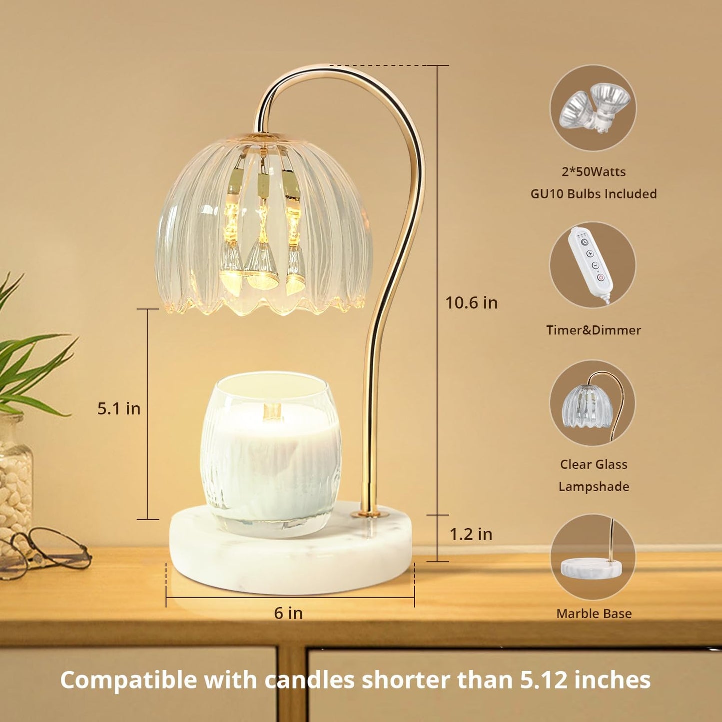 Candle Warmer Lamp with Timer & Dimmer, Electric Candle Lamp Warmer with 2 Bulbs for Scented Candle, Home Decor Gift for Her, Mother’s Day Gift (Milk Tea)