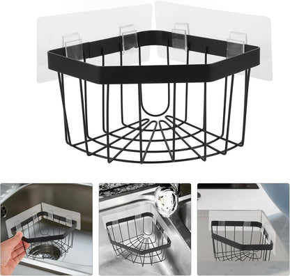 Garneck Kitchen Sink Organizer Tripod Sponge Holder Stainless Steel Dishcloth Draining Rack No-Drill Wall-Mounted Storage for Kitchen Sink Cleaning Accessories