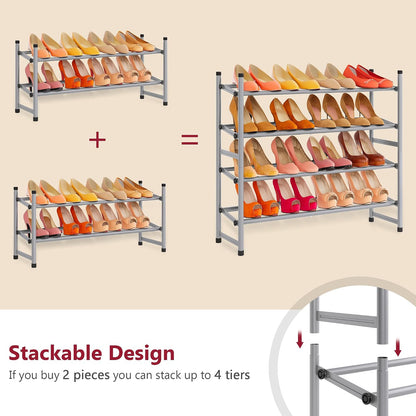 Tajsoon Expandable Shoe Rack for Closet 3 Tier, 28“-41“Adjustable & Stackable Shoe Shelf Storage, Metal Shoe Rack Organizer for Front Door Entrance, Closet, Garage, Entryway, Black