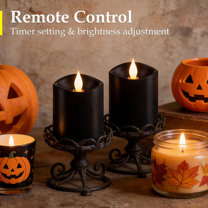 3"x4" Flickering Flameless Battery Candles with Timer, White Realistic LED Pillar Candles, Set of 2 Large Remote-Operated Candles for Home Indoor/Outdoor & Holiday Decor