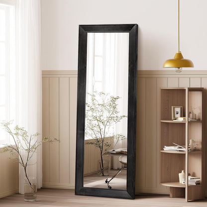 Solid Wood Full Length Mirror - 65"x22" Arched Floor Mirror, Free Standing & Wall Mounted - Elegant Design for Bedroom, Dressing Room, Hallway, Brown