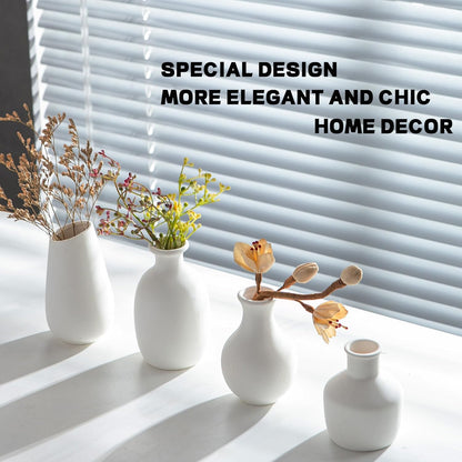 Small White Ceramic Vases Set of 5, Mini Decorative Boho Vases for Flower, Wedding & Home Decor