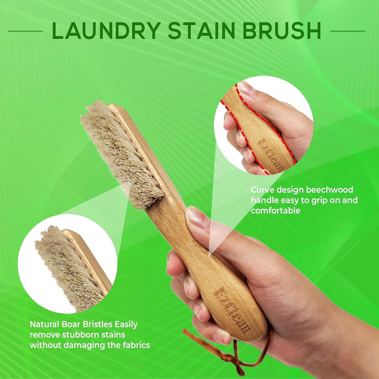 EzClean Natural Boar Bristle Laundry Brush, Perfect for Shoes & Delicate Fabrics, Scrubbing Tough Stains