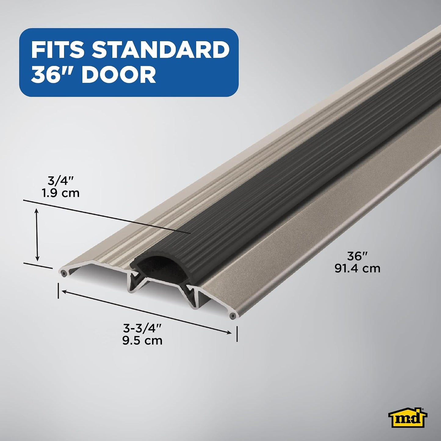 M-D Building Products 08102 3-3/4 in. x 3/4 in. x 36 in. Silver Aluminum and Vinyl Heavy-Duty Low-Profile Threshold