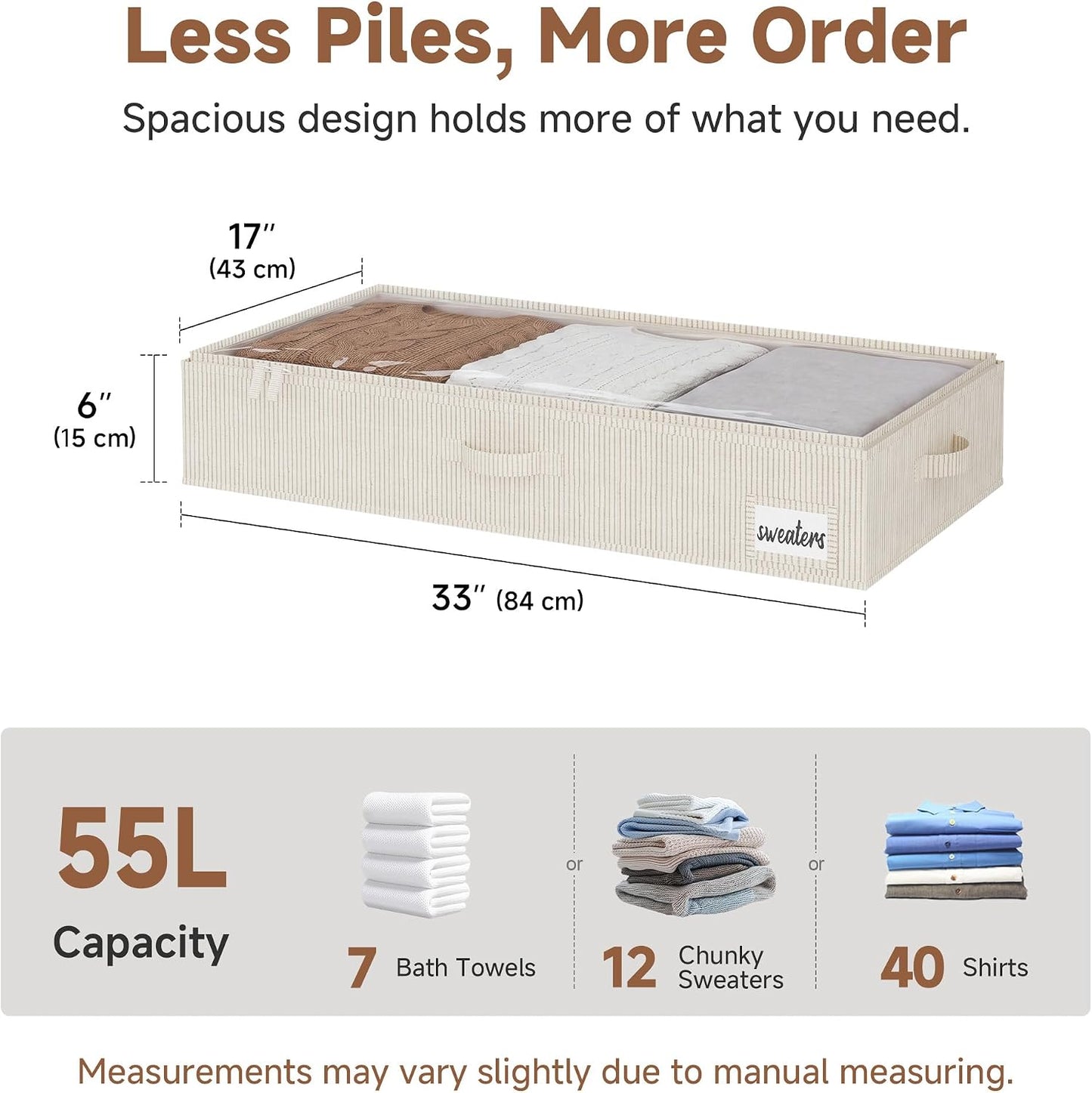 StorageWorks Large Under Bed Storage Containers with Handles and Label Holder, 2 Pack Ultra-thick Fabric Underbed Bins, Closet Organizer for Clothes, Blankets, Sweater