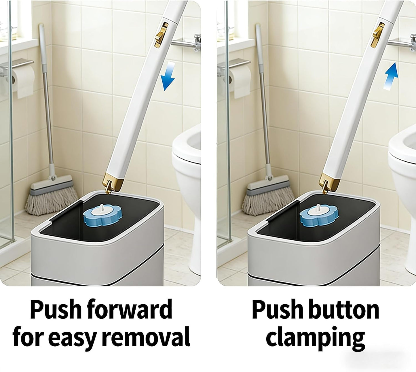 Disposable Toilet Brush and Holder Set with 48 Refill Heads, Hygienic Disposable Brush Head, Wall Mountable Space Saver, No-Touch Handle Operation for Bathroom Cleaner