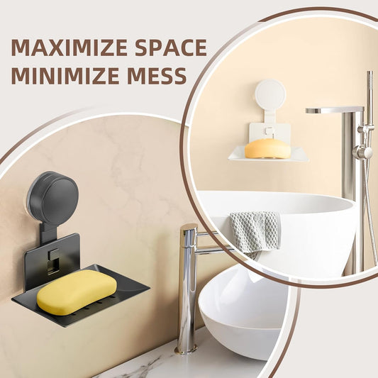 Suction Cup Soap Dish for Shower (1 Pack) - Shower Bar Soap Holder Wall-Mounted - Self-Draining Soap Tray Soap Container - Stainless Steel Shampoo Bar Holder Sponge Holder for Bathroom
