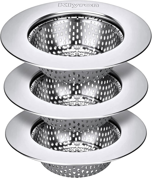 3-Pack Stainless Steel Kitchen Sink Strainer – 2026 Deep Basket Drain Filter, Rust-Proof Food Catcher, Smooth Edge, Fits 3.5" for Kitchen, Utility Sinks, Basins. Anti-Clog, Dishwasher Safe (4.5" OD)
