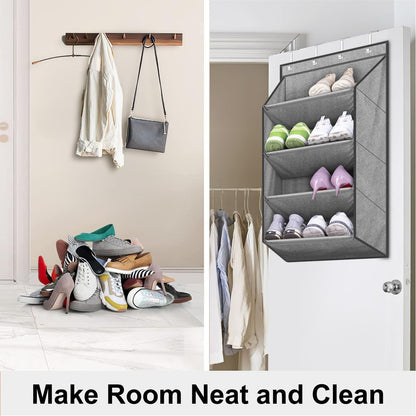 SLEEPING LAMB Over The Door Shoe Organizer for Closet with Large Deep Pockets, Narrow Shoe Rack for Door Hanging Boots Storage, Black
