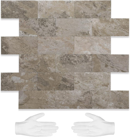 STICKGOO 10-Sheet Subway Tile Peel and Stick Backsplash, Seamless Design Polished Eurasia Beige Kitchen Backsplash Wall Tiles, Glossy Surface Waterproof Stick on Tile for Bathroom, RV, Fireplace