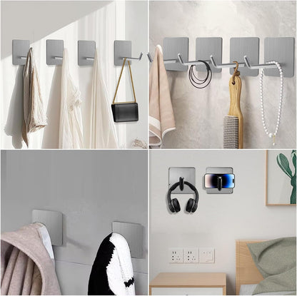 Hawsam 6 Pack Self Adhesive Wall Hooks for Hanging Heavy Duty 44LB(Max) Adhesive Towel Hooks 304 Stainless Steel Sticky Hooks for Robe Coat, Waterproof Shower Hooks for Bathroom Kitchen
