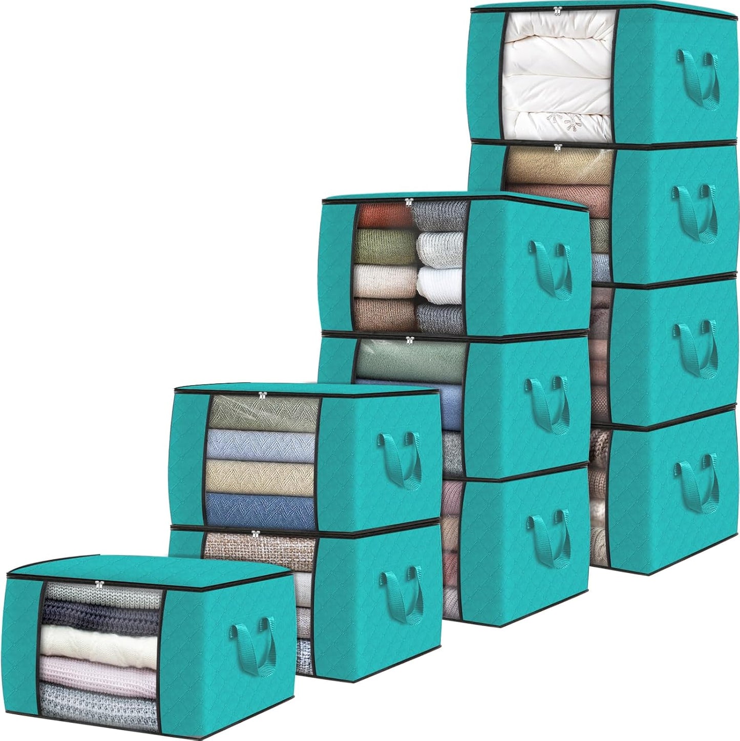 Fab totes 6 Pack Storage Bags for Clothes and Blanket, Foldable Closet Organizers and Storage with Zippers, Clear Window and Handles, Fabric Storage Bins for Sweater, Comforter, Bedding,Linen Sheets