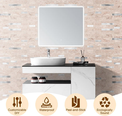 Peel and Stick Backsplash Tile Waterproof Removable PVC Wall Sticker 3D Faux Stone Marble Brick White Accent Panels (White Marble - Metal Silver, 20 Tiles - 9 sq. ft. (0.84 M²))