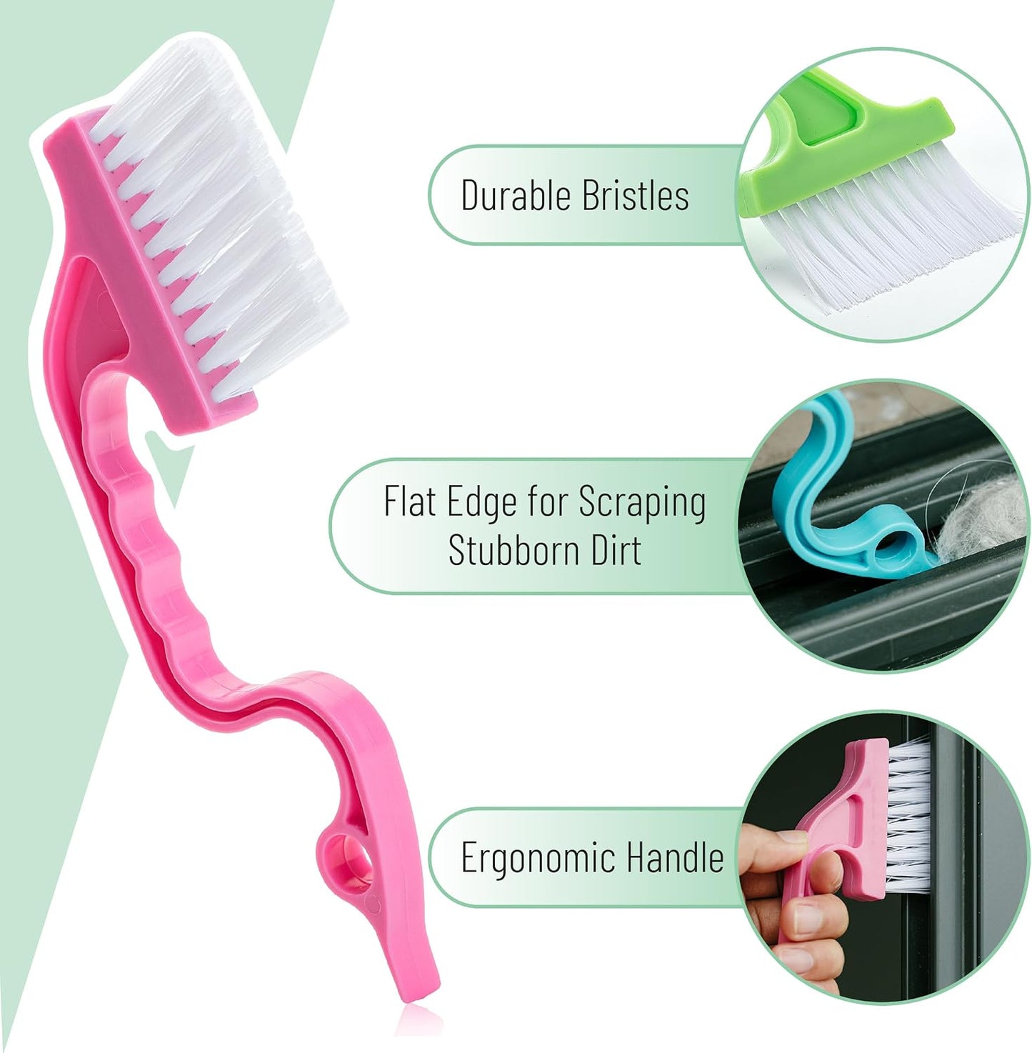 Slick- Window Track Cleaning Brush, 2 Pack, Blue Ergonomic Handle | Built-in Scraper, Multipurpose Window Track Cleaning Tool for Sliding Doors, Windows, Corners, Dust, Dirt & Narrow Gaps