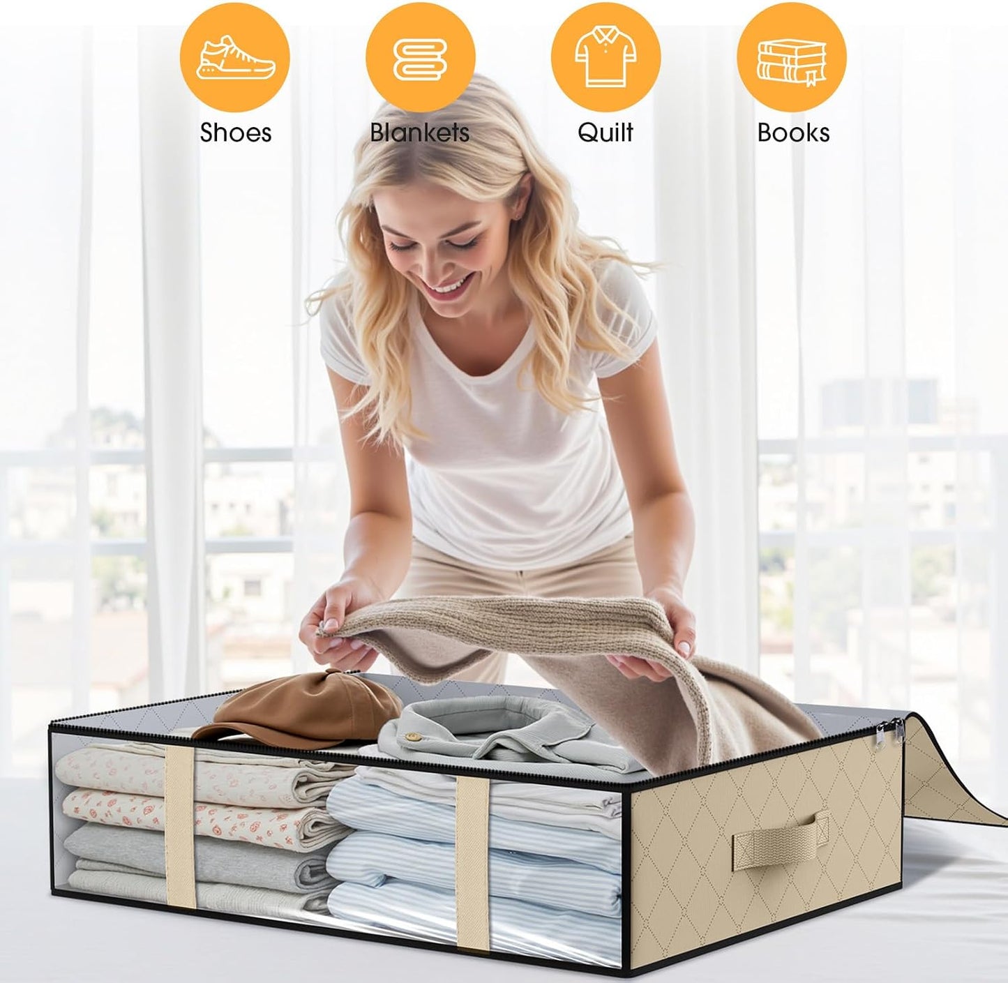 StorageRight Under Bed Storage Bags 3 Pack, 40L Large Clothes & Comforter Storage Containers with Clear Window, Breathable Fabric Organizer for Blankets, Bedding, Seasonal Clothing