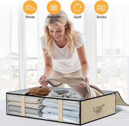 StorageRight Under Bed Storage Bags 3 Pack, 40L Large Clothes & Comforter Storage Containers with Clear Window, Breathable Fabric Organizer for Blankets, Bedding, Seasonal Clothing