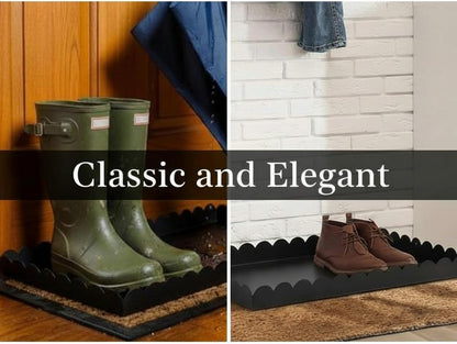 Maxdot 2 Pack Scalloped Iron Boot Tray for Entryway Indoor, Heavy Duty Shoe Mat 19.7" x 15.8" Waterproof Shoes Trays for Front Door Outdoor Multipurpose Mats for Boots, Pets, Plants
