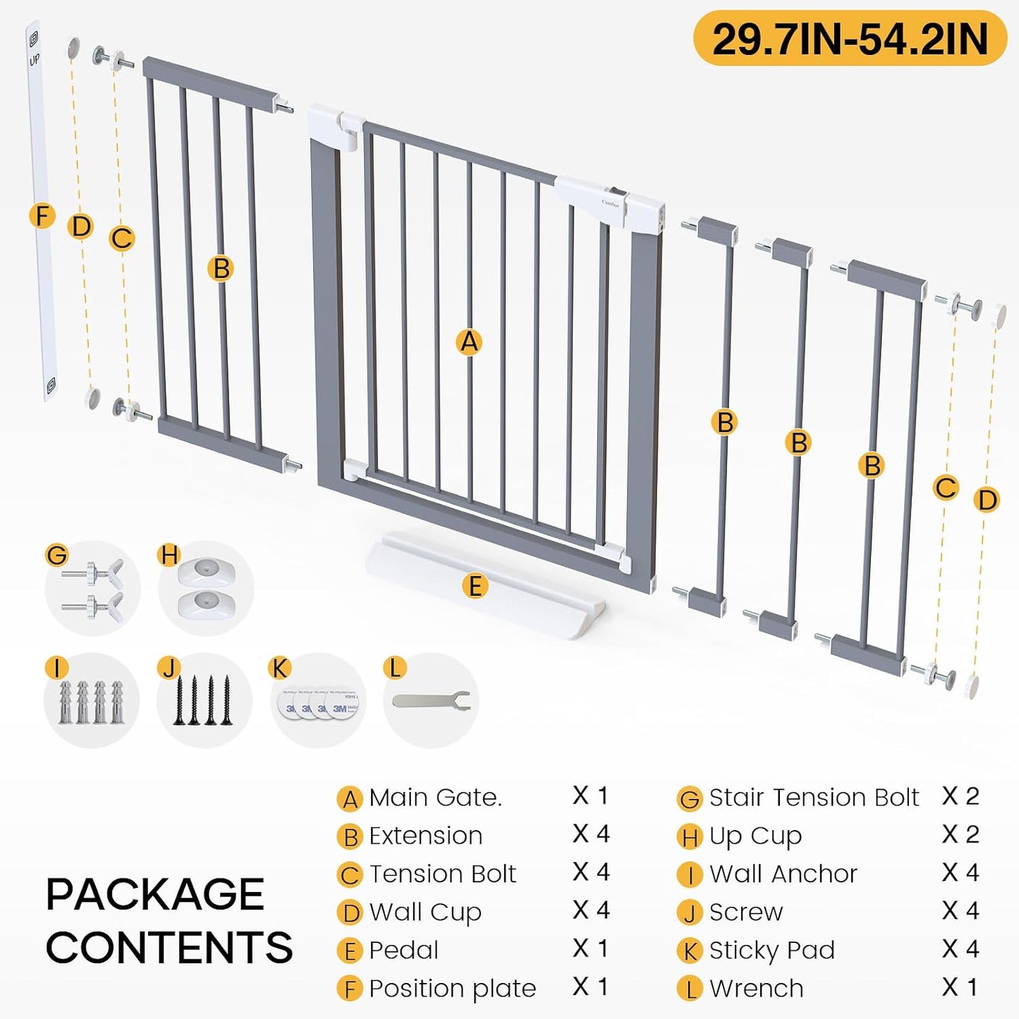 Cumbor 30-46" Baby Gate for Stairs, Mom's Choice Awards Winner-Auto Close Dog Gate for The House, Gifts for Mom, Easy Install Pressure Mounted Pet Gates for Doorways, Black
