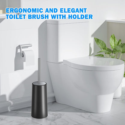 Toilet Brush and Holder, 2 Pack Toilet Brush with 304 Stainless Steel Long Handle, Toilet Bowl Brush for Bathroom Toilet-Ergonomic, Elegant,Durable (White)