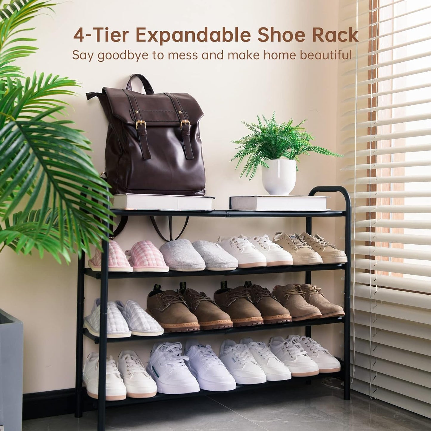 Gonfoam Shoe Rack for Closet, Expandable Shoe Organizer Storage Shelf, Adjustable Metal Free Standing Small Closet Shoe Rack for Entryway, Doorway (2-Tier Black)