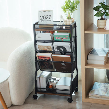 8-Tier Rolling Book Cart with Lockable Wheels, Double-Sided Storage Bookshelf for Narrow Spaces, Mobile Organizer Cart for Office, Library and Home