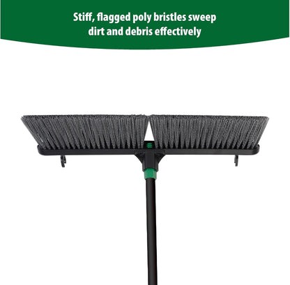 24-Inch Push Broom with 59" Metal Handle, Heavy-Duty Outdoor Broom with Stiff Flagged Bristles for Garage, Driveway & Patio