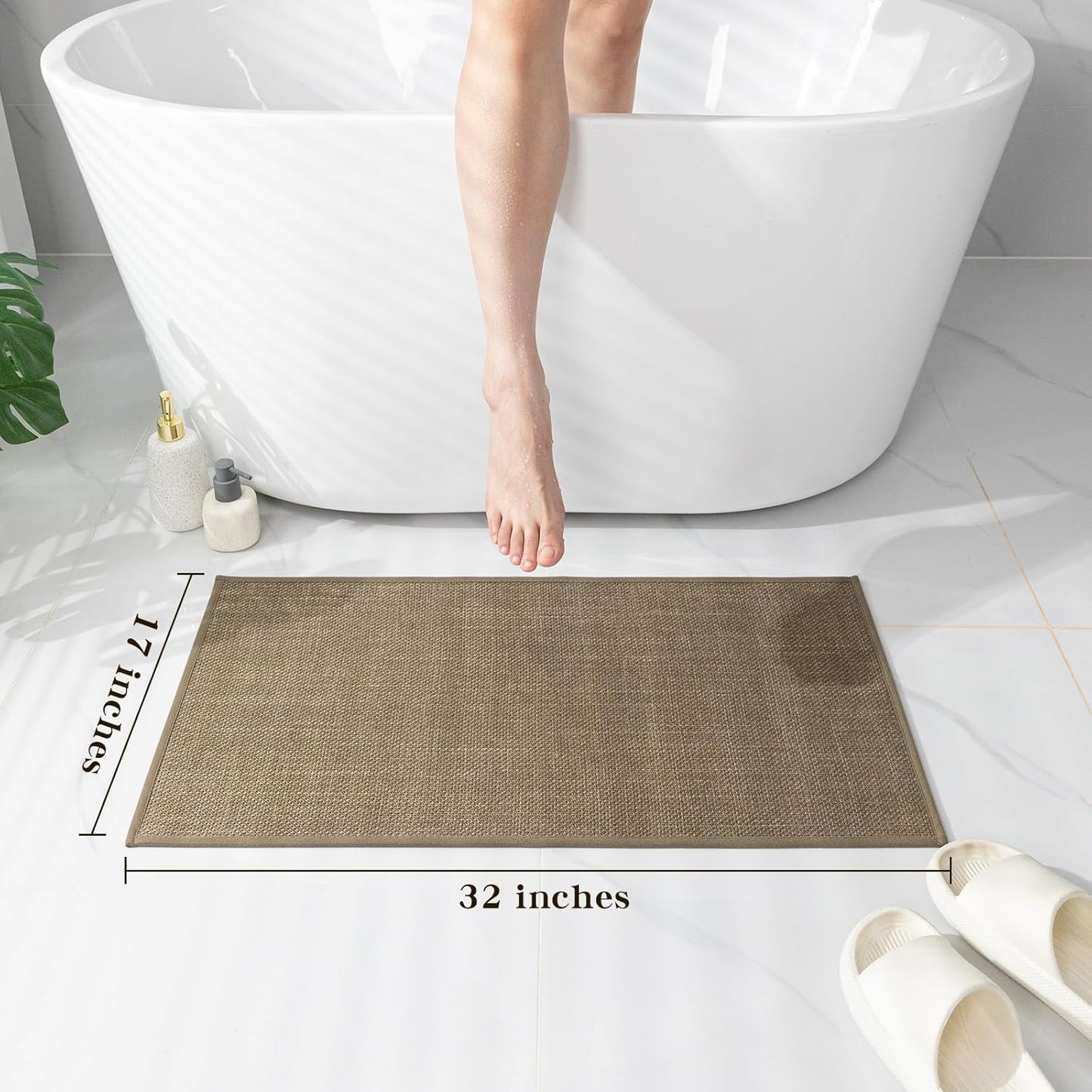 chakme Bathroom Rugs Mat 24x17, Ultra Thin Non Slip Bath Mat Small Quick Dry Absorbent Bath Mat for Bathroom Floor, (Dark Beige, 24"x17")