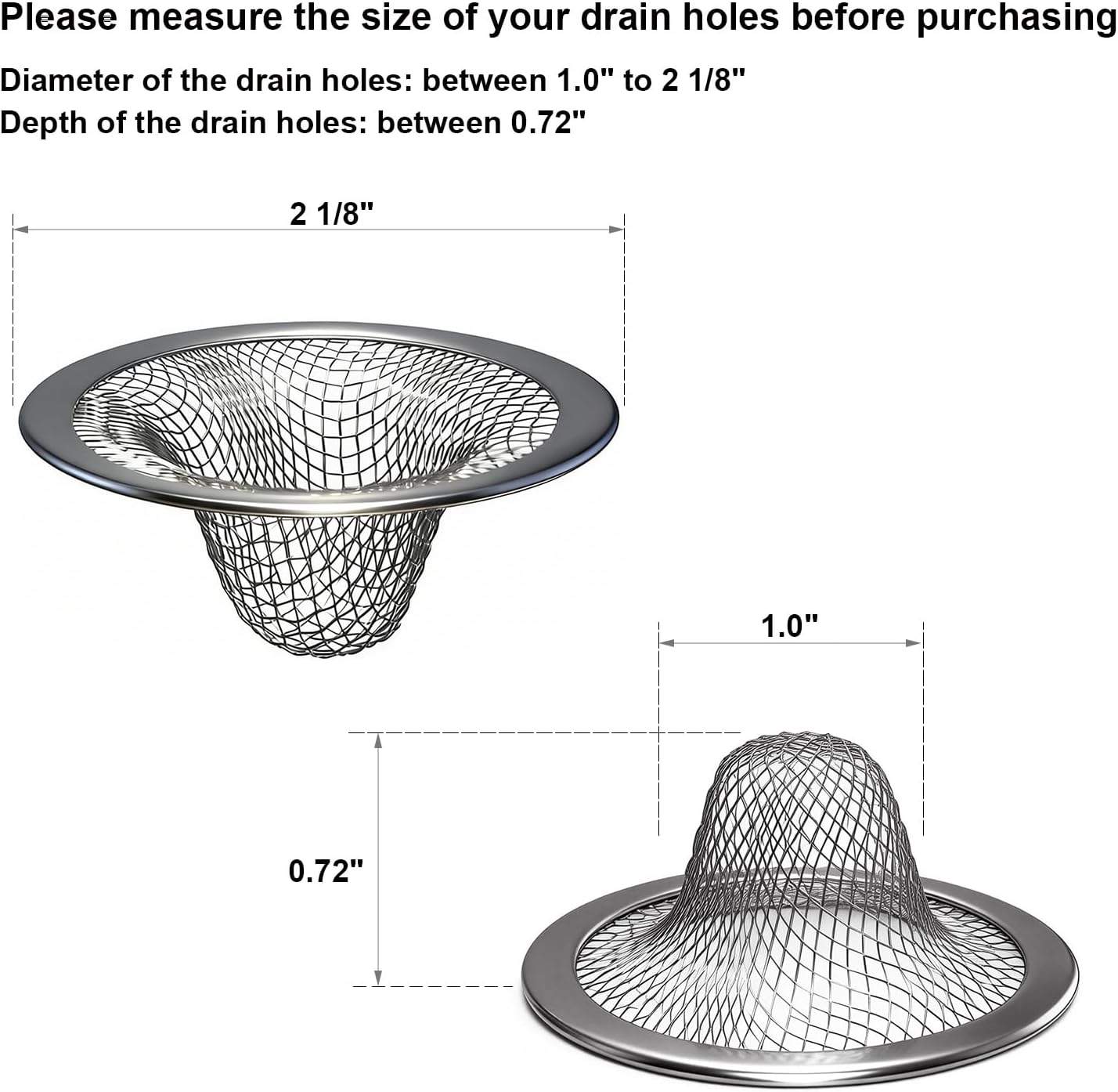 Huntonry 1.0" Small Drain Strainer, Sink Drain Hair Catcher, Bathroom Sink Drain Strainer, 2PCS Drain Mesh Baskets for Laundry, Mop Pool, Utility, Slop, RV Sink, Stainless Steel Drain Filter