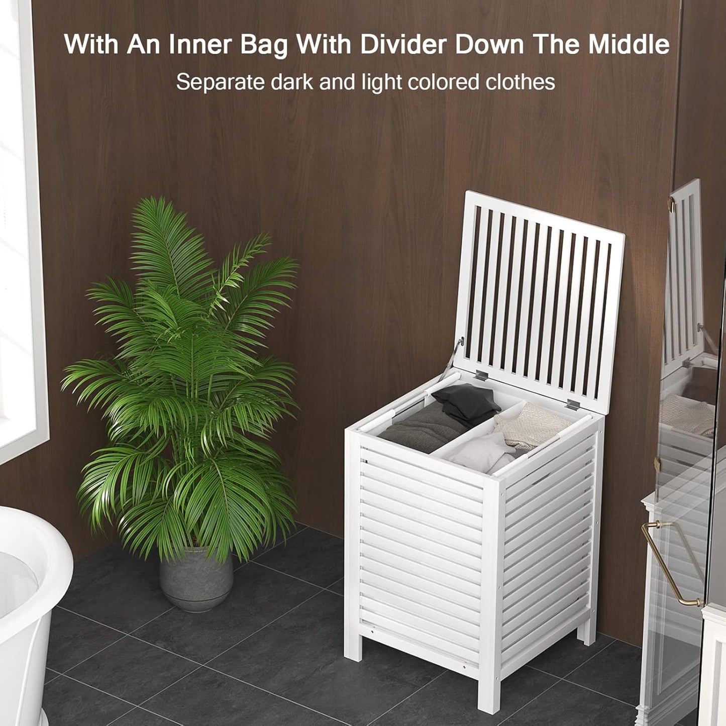 Homykic Bamboo Laundry Hamper with Lid, 120L Large Clothes Laundry Sorter with Removable 2-Section Liner Bag, Raised Laundry Basket Organizer for Clothing, Bathroom, Bedroom, Laundry Room, Natural