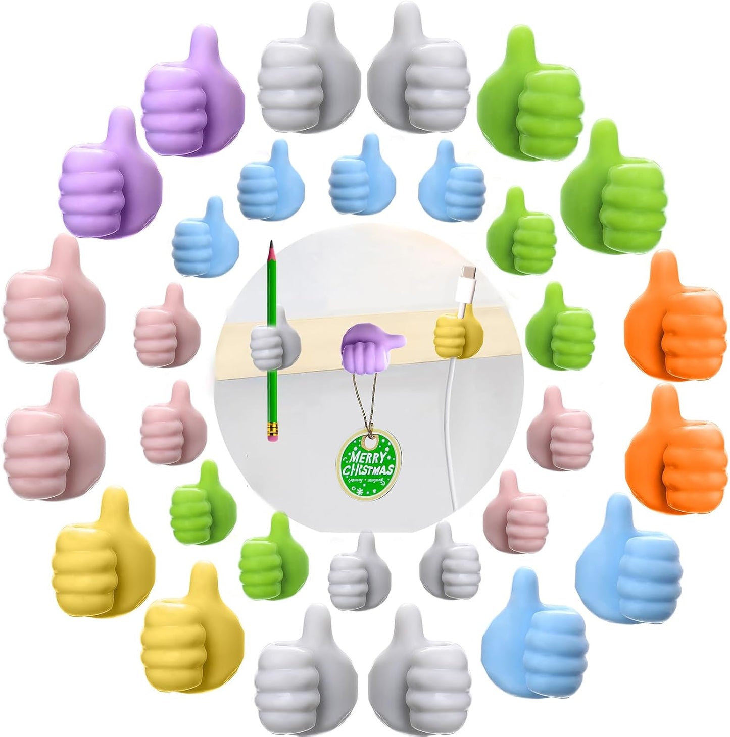 30Pcs Creative Silicone Thumb Wall Hook - Multifunction Adhesive Cable Clip ，self Adhesive Thumb Hook Cable Organizer Clips Key Hanger (30)