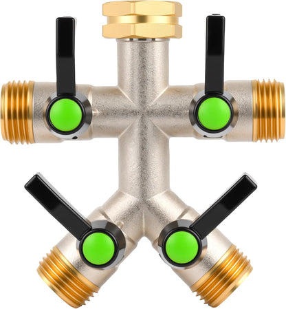 Love Is War 2 Way Garden Hose Splitter, 3/4" GHT Thread Brass Faucet Splitter with Long Easy-Turn Handles, Outdoor Water Connector for Lawn Irrigation