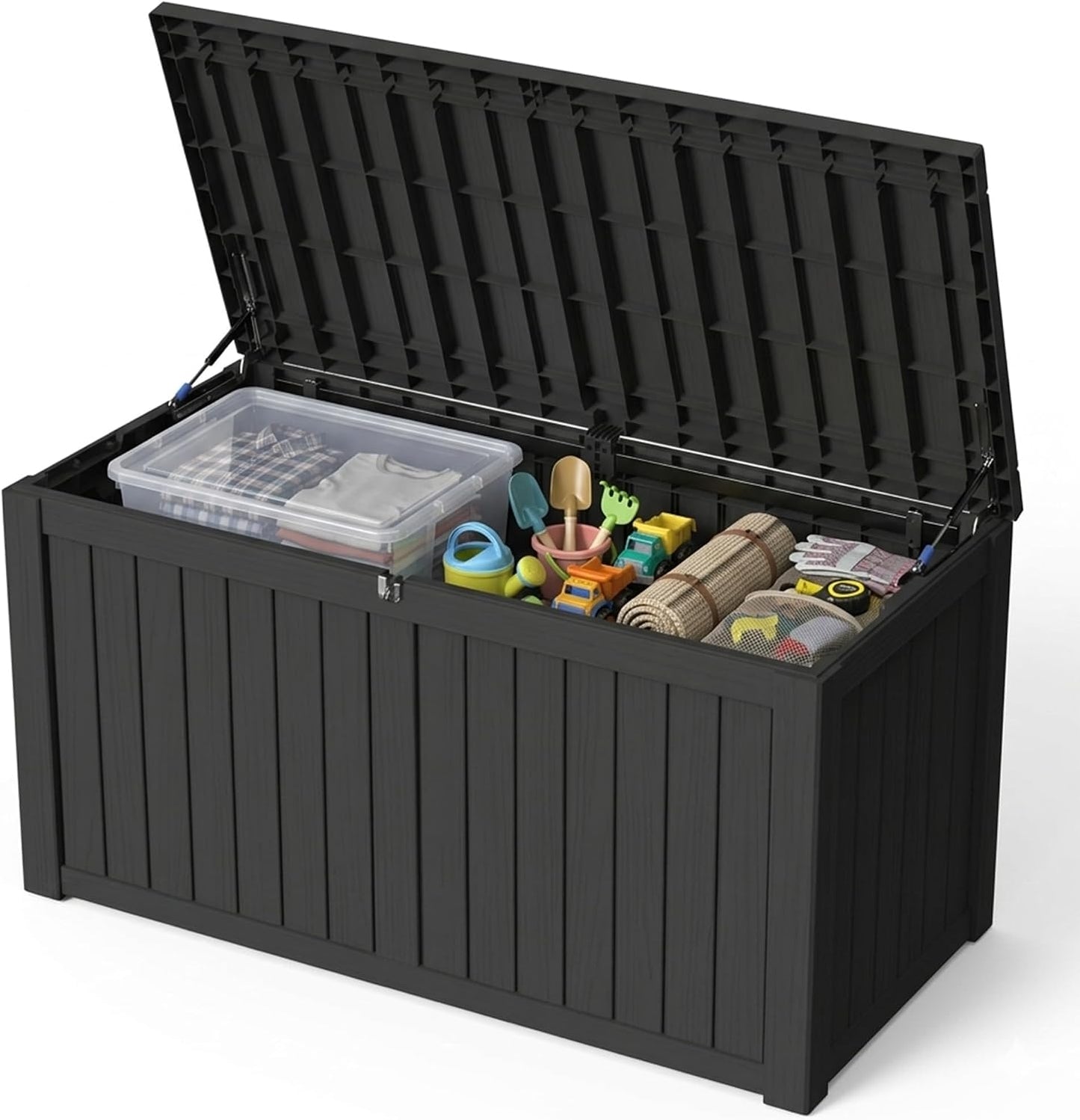Outdoor Storage Box, 320 Gallon Waterproof Deck Box [Upgraded 3.0], Dual Gas-Spring Ultimate Resin Organizer for King Cushions, Heavy-Duty Lockable Estate Storage Bench, Backyard BBQ, Black