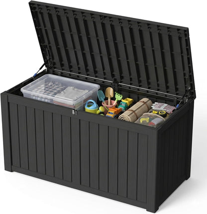 Outdoor Storage Box, 320 Gallon Waterproof Deck Box [Upgraded 3.0], Dual Gas-Spring Ultimate Resin Organizer for King Cushions, Heavy-Duty Lockable Estate Storage Bench, Backyard BBQ, Black