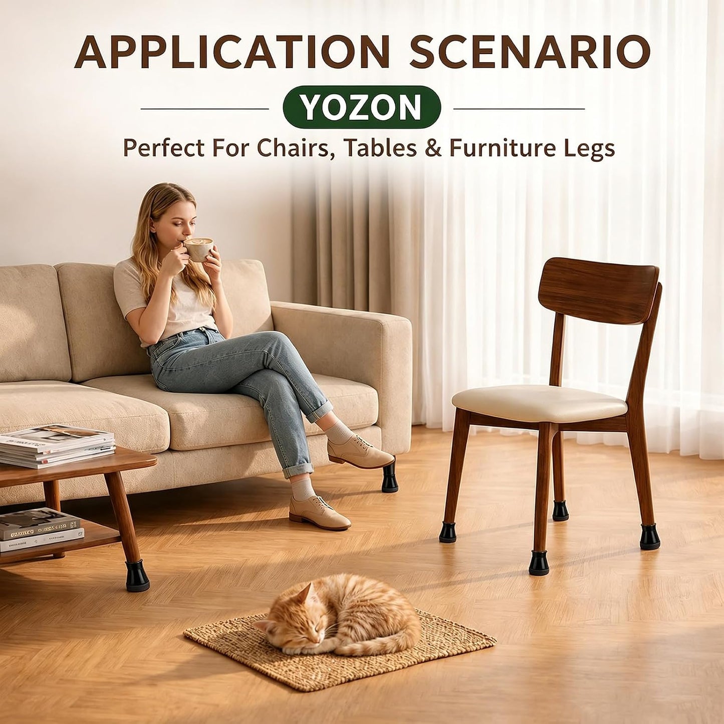 YOZON Chair Leg Floor Protectors Felt Furniture Pads Silicone Caps | Chair Leg Protectors for Hardwood Floors 32 Pack Anti-Scratch Reduce Noise Clear Round Medium Fit 3/4" to 1-3/16" (19-30mm)