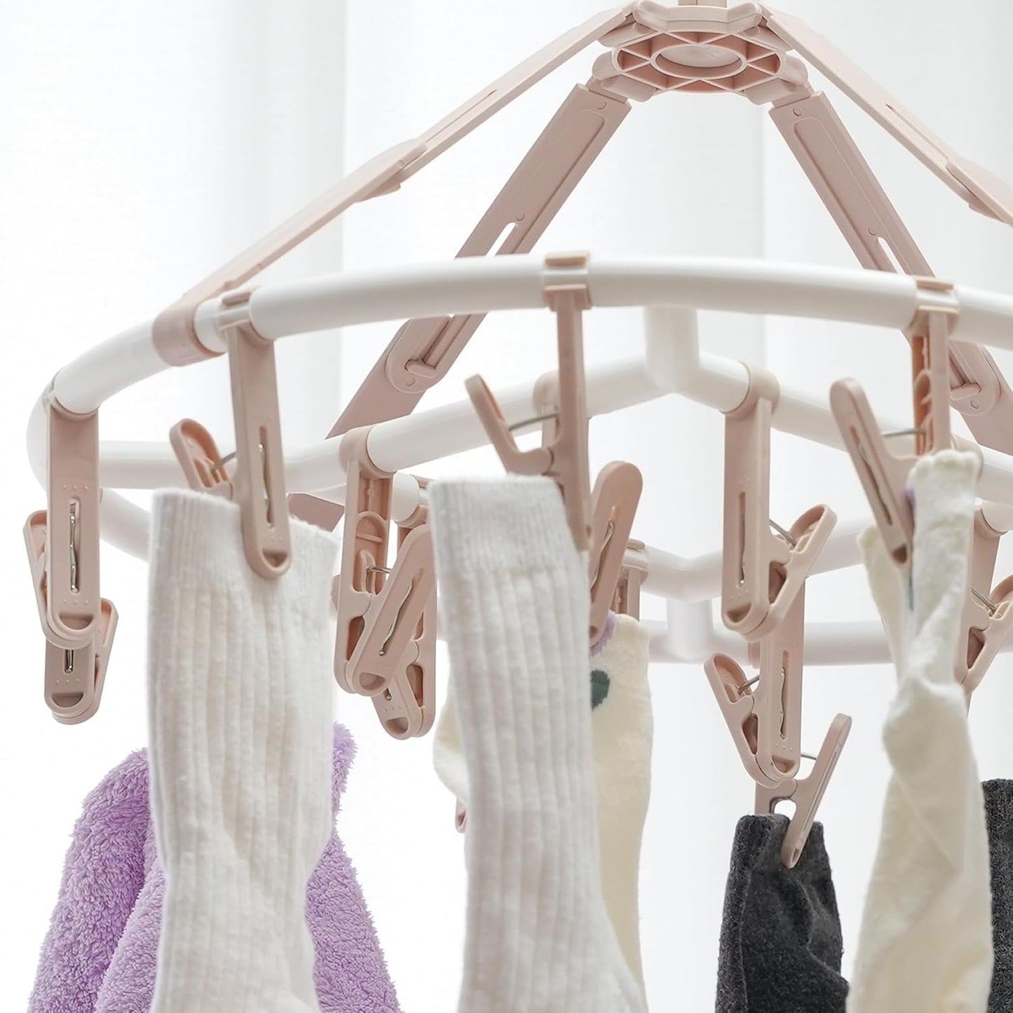 Foshine Clothes Drying Racks Foldable Clip Hangers with 20 Drying Clips | Drip Hanger Plastic Clip Hangers Plastic for Underwear Socks Bras Lingerie