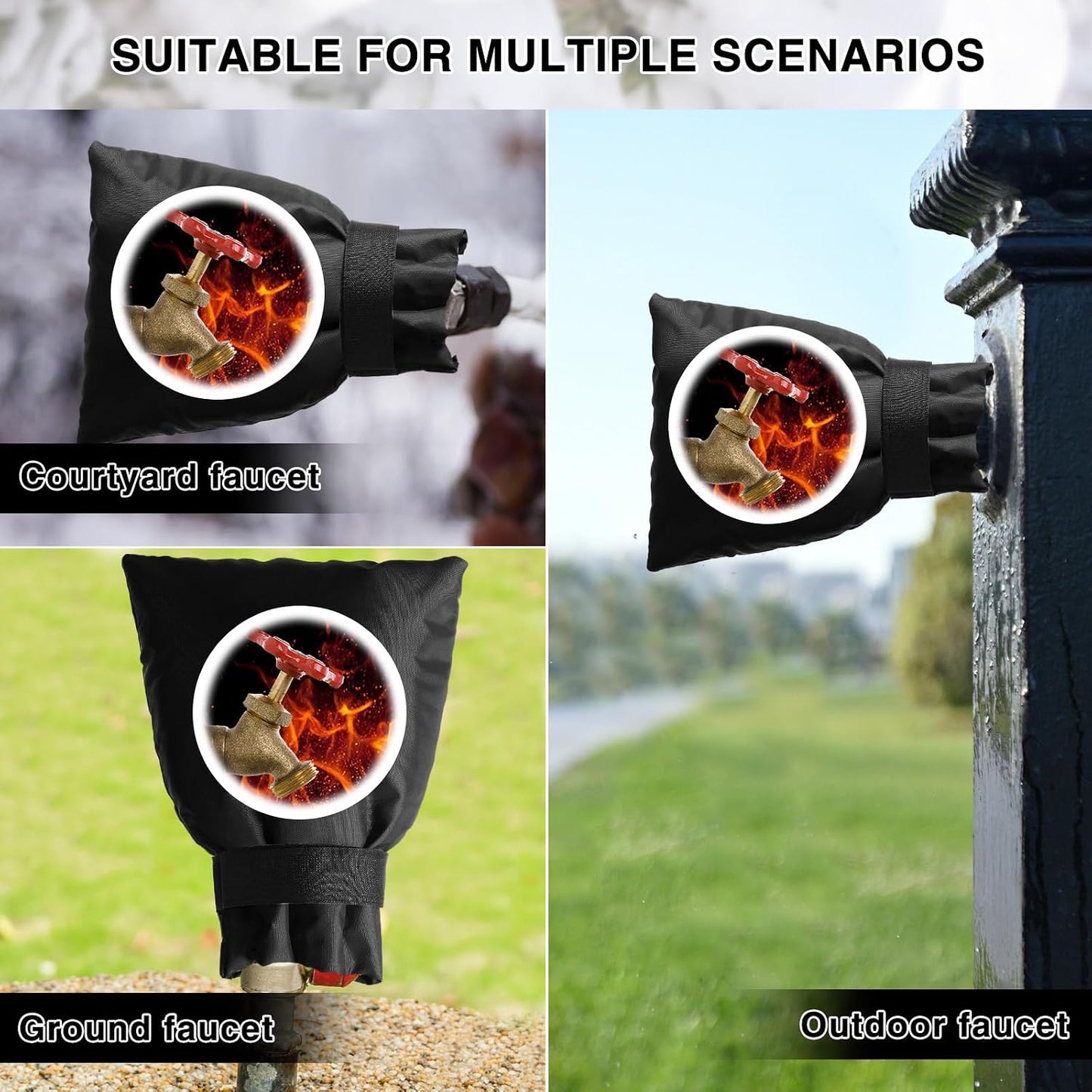 2 PACK Outdoor Faucet Cover Socks for Winter Freeze Protection Thickened Outside Garden Faucet Socks 5.9" W x 7.5" H (Black)